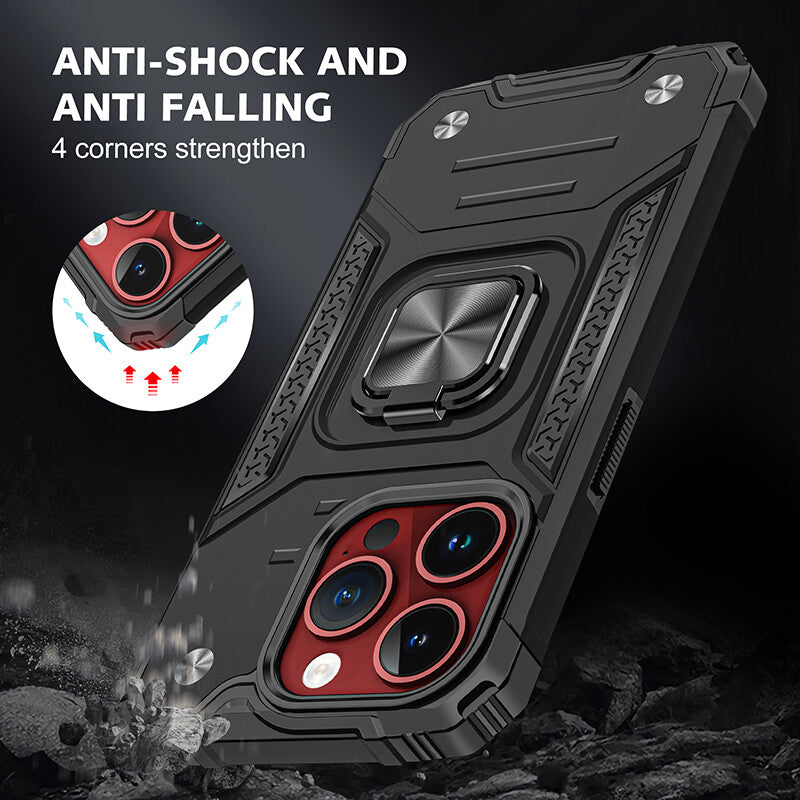 2025 Silicone Shockproof Phone Case with Ring Stand for iPhone 15 Plus Pro Max