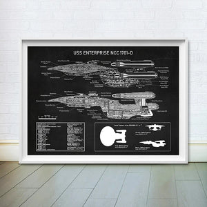 USS Enterprise NCC -1701-D Blueprint Posters and Prints Star Fleet Spaceship Boys Room Wall Art Canvas Painting Home Art Decor