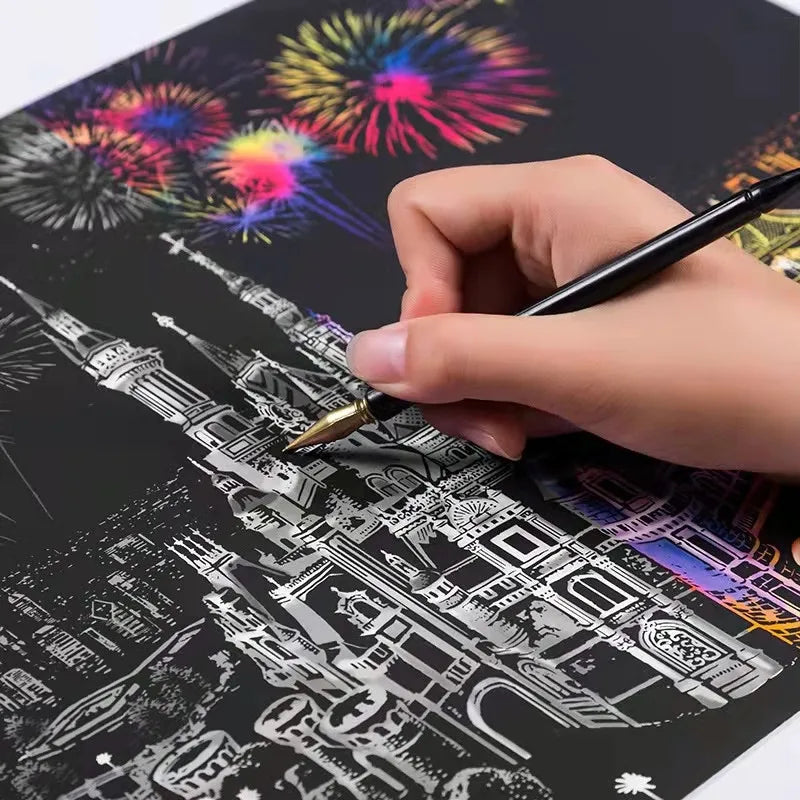 R-SP001-037 Rainbow Scraping Scratch Art Paper Magic Creative Colorful Card Drawing DIY Scratch Painting