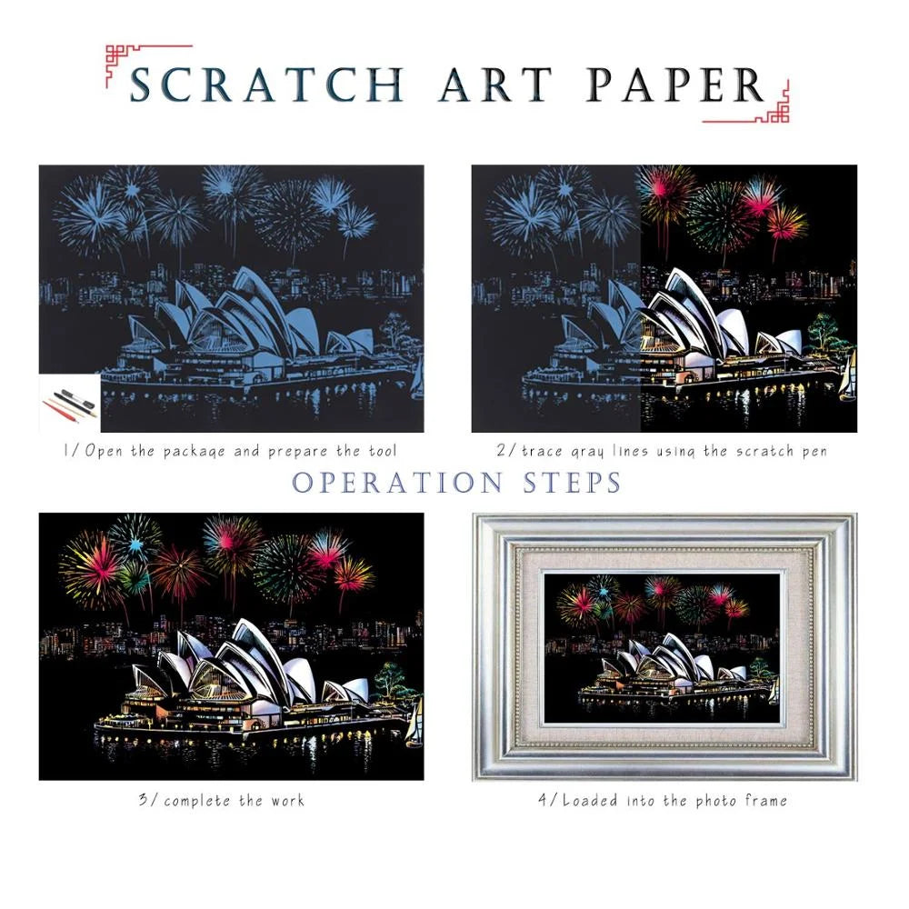 R-SP001-037 Rainbow Scraping Scratch Art Paper Magic Creative Colorful Card Drawing DIY Scratch Painting