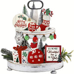 Load image into Gallery viewer, Christmas Tiered Tray Set Wooden Decoration Set Farmhouse Christmas Decor Bell Coffee Cup Snowflake Cookie Wooden Signs
