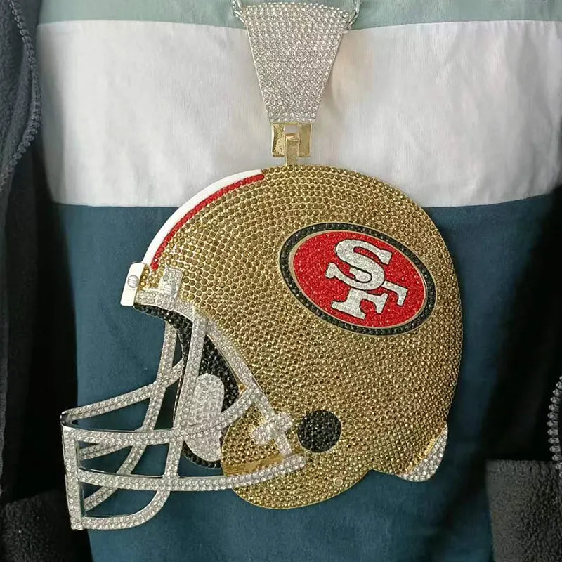 Fashion 49ers rhinestone helmet chains fine jewelry necklaces customized Sports series jewelry animal pendant necklaces for men