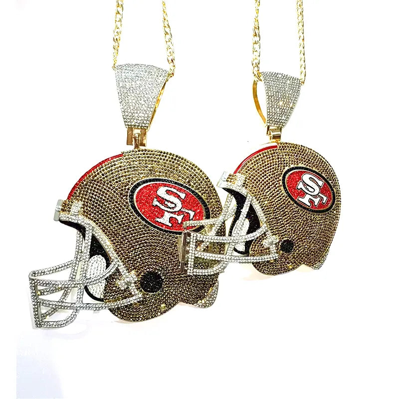 Fashion 49ers rhinestone helmet chains fine jewelry necklaces customized Sports series jewelry animal pendant necklaces for men