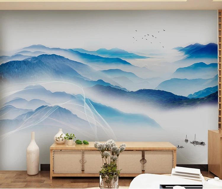 luxury abstract ink wallpaper custom blue landscape 3d mural decorative painting wall paper designs