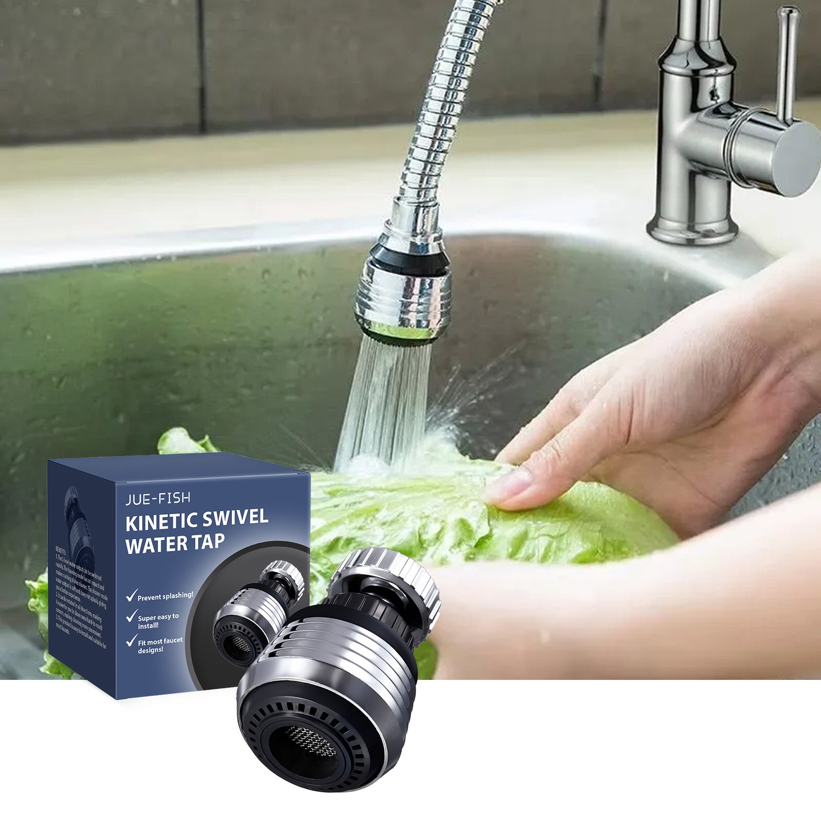 Jue-Fish Supercharged Shower Head Home Kitchen Faucet Anti-Splash Head Universal Rotary Supercharged Stainless Steel Shower Head