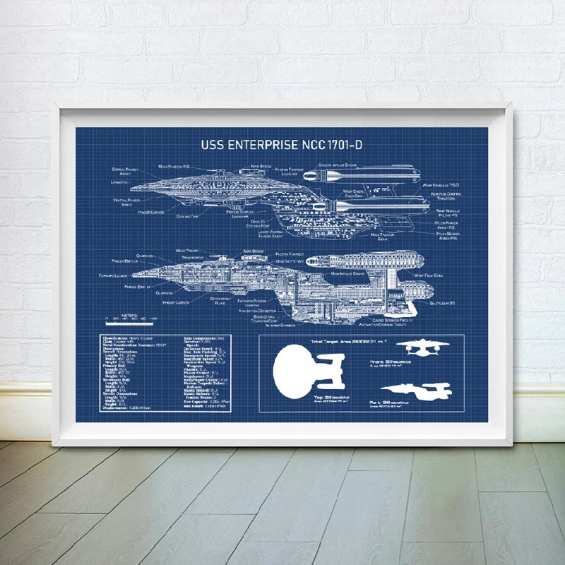 USS Enterprise NCC -1701-D Blueprint Posters and Prints Star Fleet Spaceship Boys Room Wall Art Canvas Painting Home Art Decor