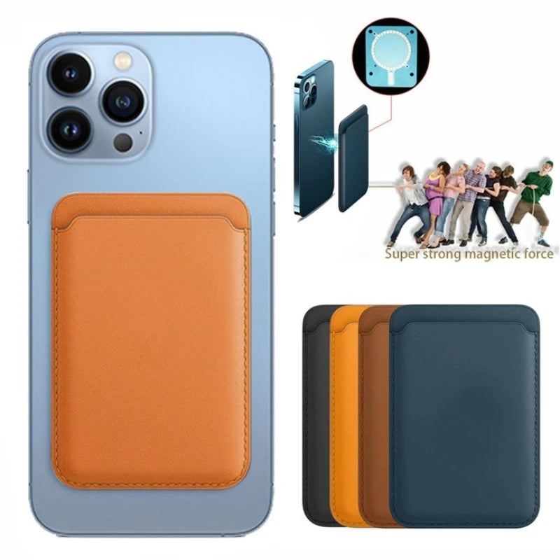 Men Women IPhone 16 15 13 14 12 Magnetic Card Holder Case Card Sleeve IPhone Leather Magnet Back Sticker Case Card Pocket Cover