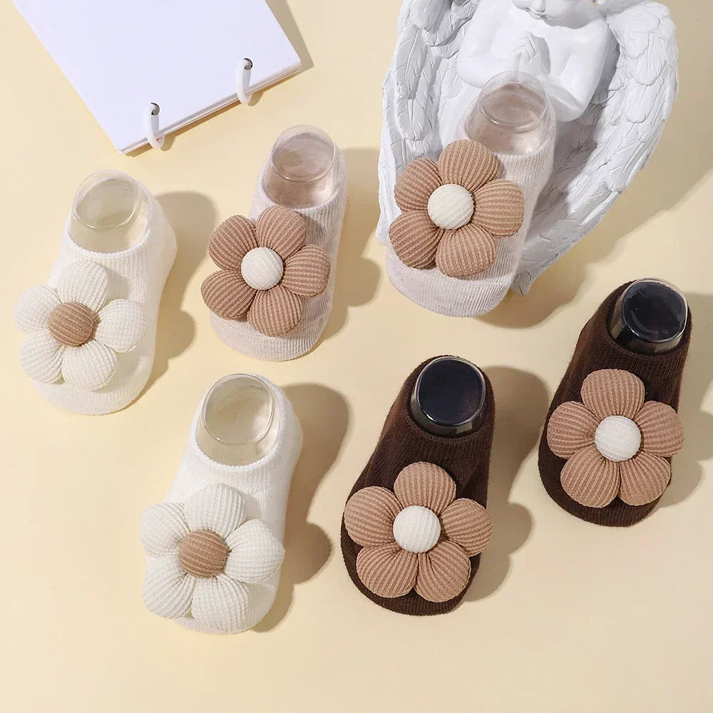 Newborn Accessories Baby Girls Socks Cute Flowers Toddler Princess Anti-skid Leather Soles Infant Floral Gifts Baby Socks Girl