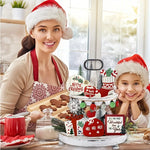 Load image into Gallery viewer, Christmas Tiered Tray Set Wooden Decoration Set Farmhouse Christmas Decor Bell Coffee Cup Snowflake Cookie Wooden Signs
