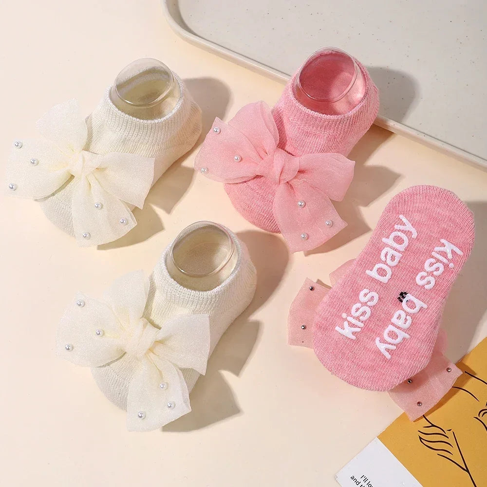 Newborn Accessories Baby Girls Socks Cute Flowers Toddler Princess Anti-skid Leather Soles Infant Floral Gifts Baby Socks Girl