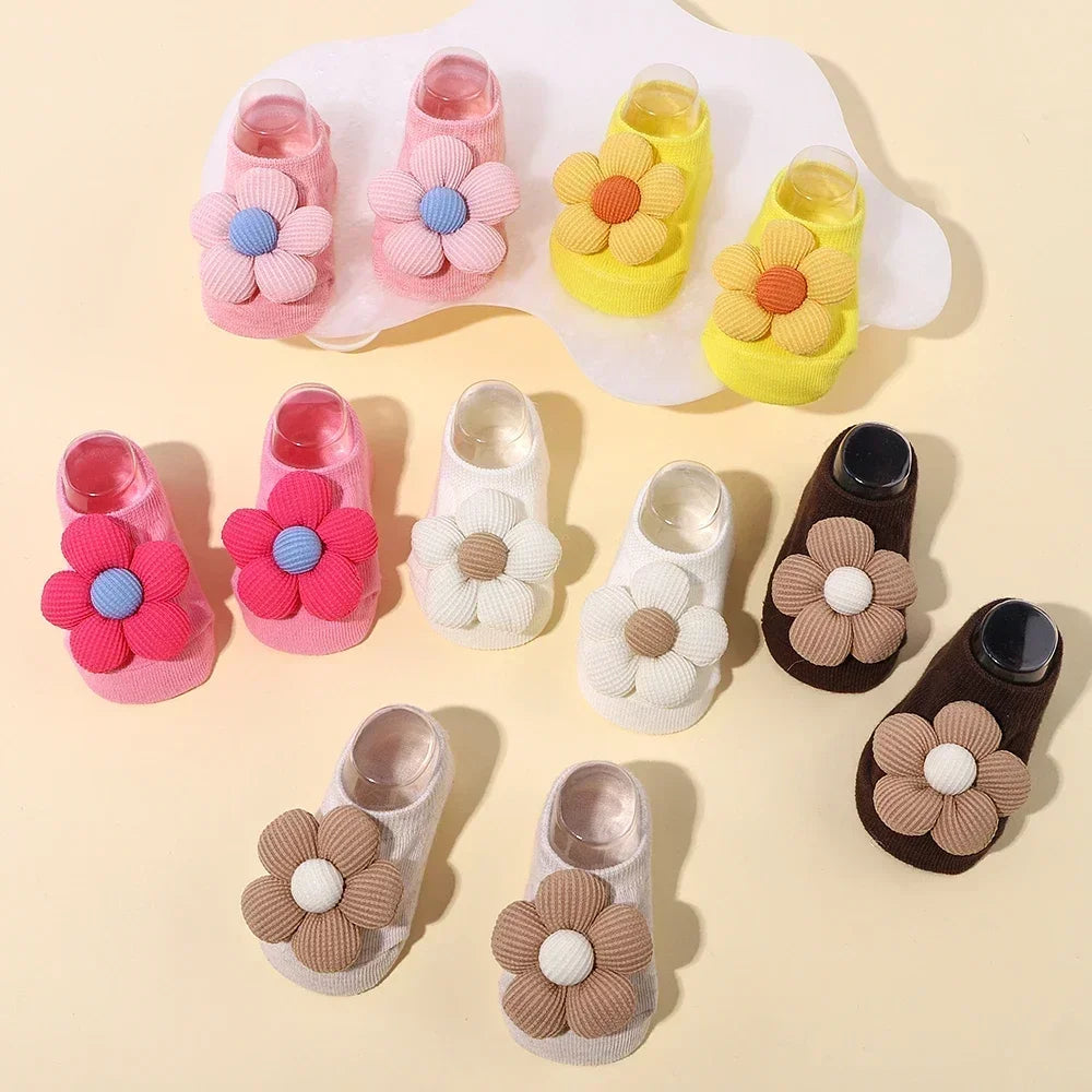 Newborn Accessories Baby Girls Socks Cute Flowers Toddler Princess Anti-skid Leather Soles Infant Floral Gifts Baby Socks Girl