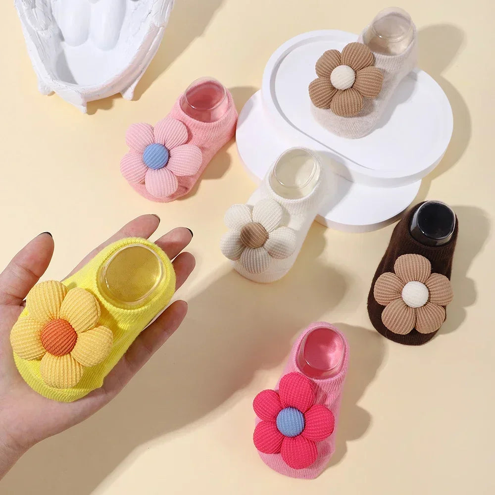Newborn Accessories Baby Girls Socks Cute Flowers Toddler Princess Anti-skid Leather Soles Infant Floral Gifts Baby Socks Girl