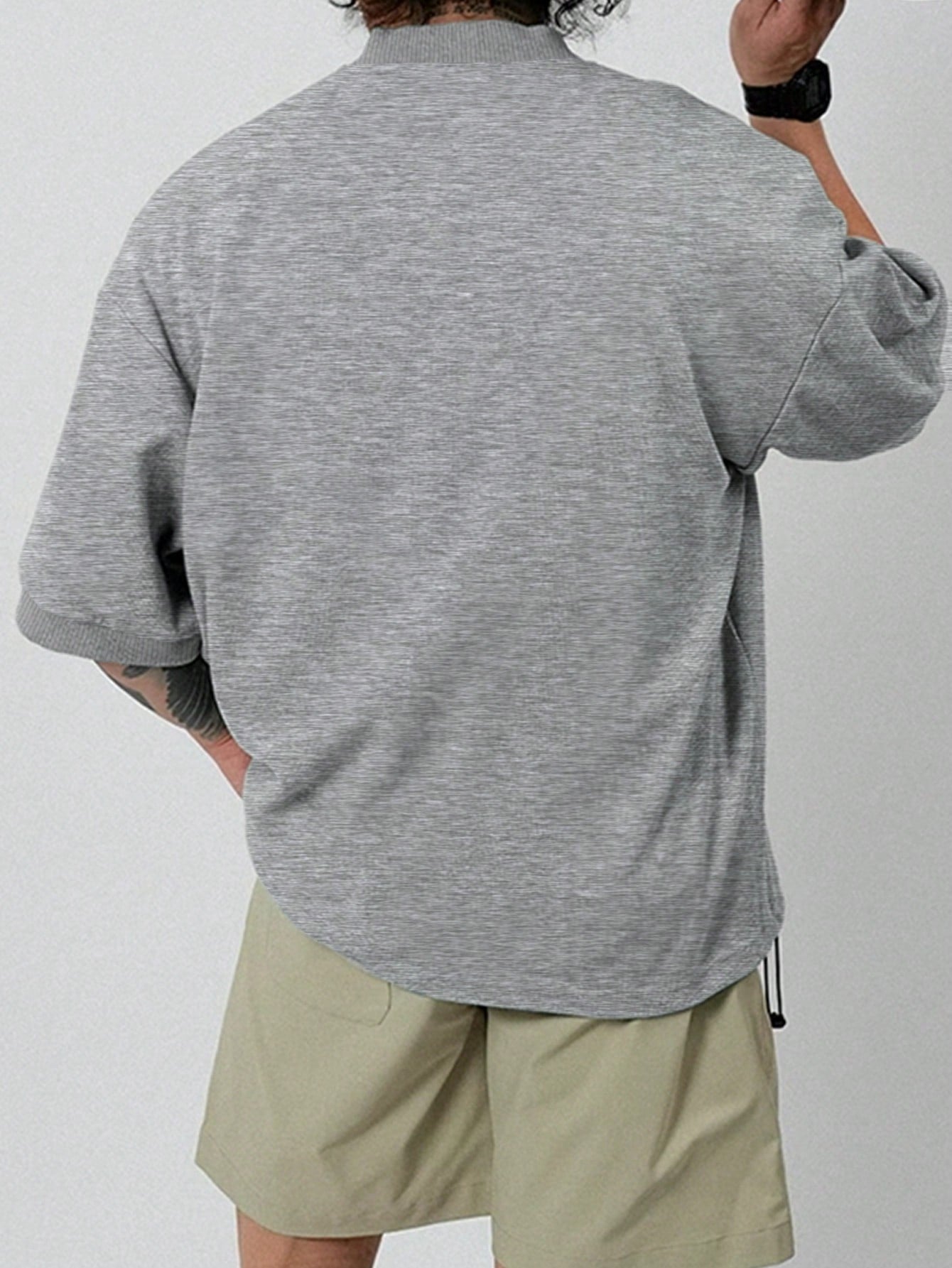 Men Half Button Drop Shoulder Polo Shirt