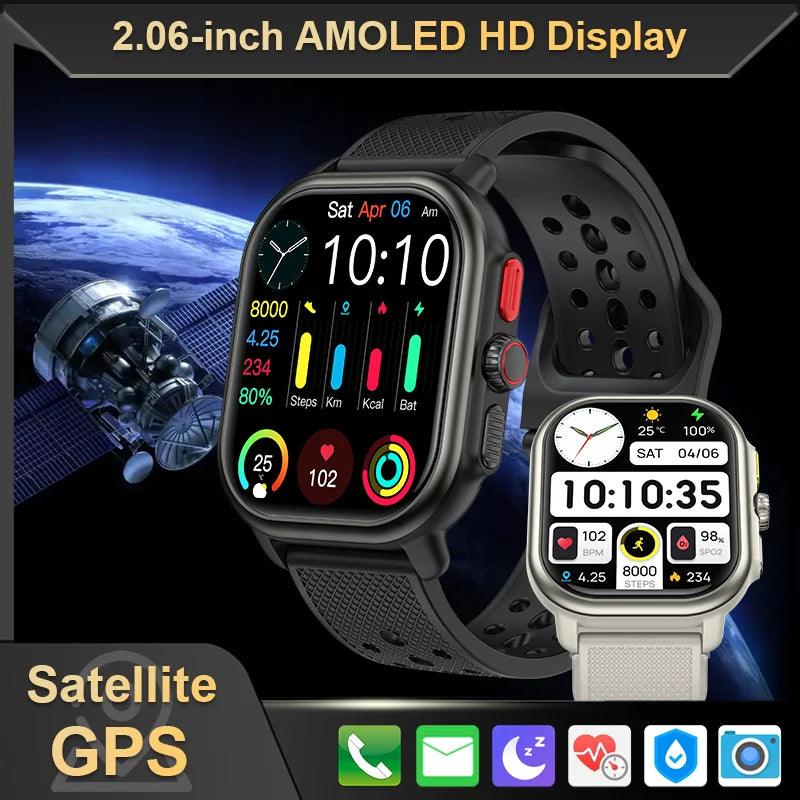 Sporty lightweight Smart Watch for Men Women 2024 2.06"GPS Bluetooth Call Watches Waterproof Sports Electronic Smartwatch