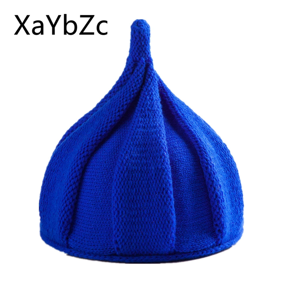 Warm Flower Cap Pointed Adult Knitted Solid Color Twisted Woman Winter Hat