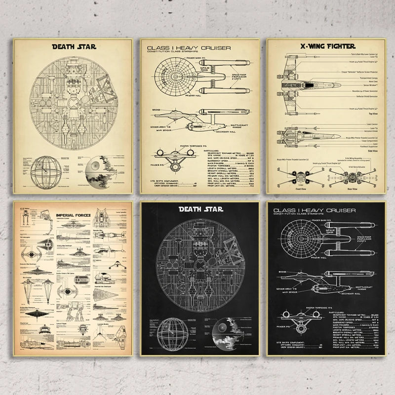 USS Enterprise NCC -1701-D Blueprint Posters and Prints Star Fleet Spaceship Boys Room Wall Art Canvas Painting Home Art Decor