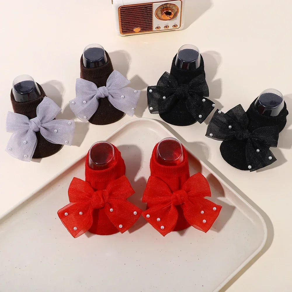 Newborn Accessories Baby Girls Socks Cute Flowers Toddler Princess Anti-skid Leather Soles Infant Floral Gifts Baby Socks Girl