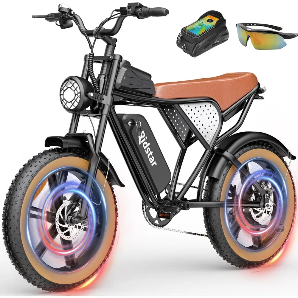 Electric Bike for Adults Q20, 1000W 48V15.6AH E-Bike,30-180 Miles Electric Motorcycle, 20" Fat Tire Dirt Bike