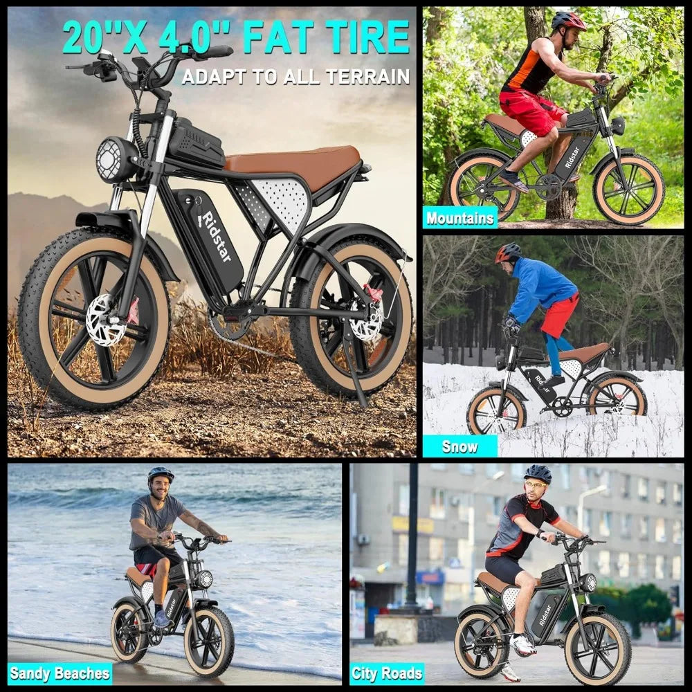 Electric Bike for Adults Q20, 1000W 48V15.6AH E-Bike,30-180 Miles Electric Motorcycle, 20" Fat Tire Dirt Bike