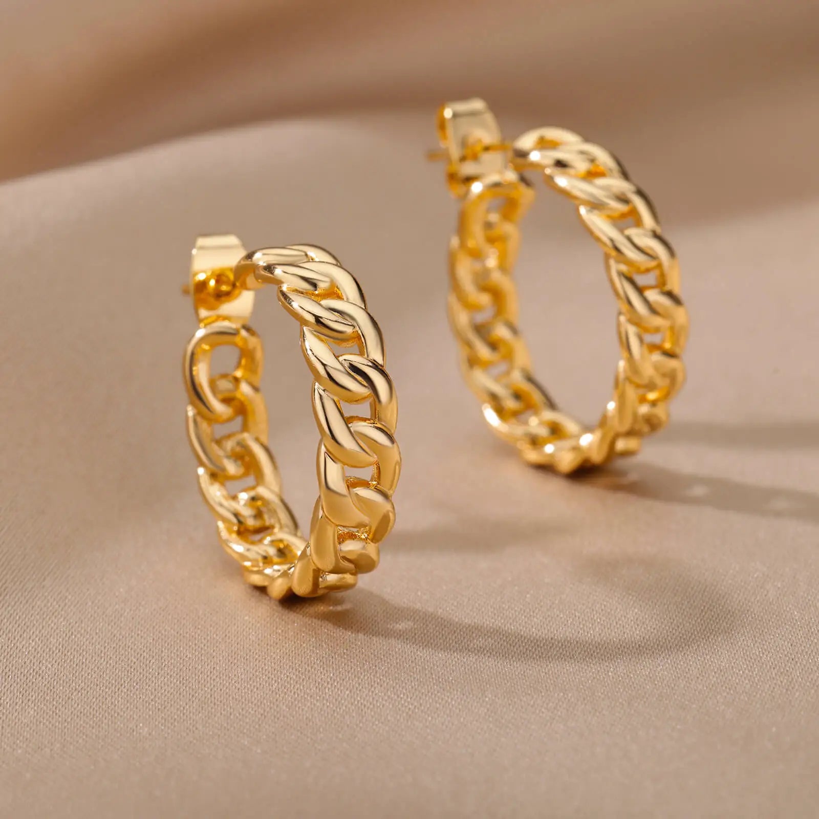 Fashion Stainless Steel Stud Earrings for Women Cuban Link Chain Gold Plated Dangle Earrings Rock Punk Jewelry Gift Wholesale