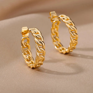 Fashion Stainless Steel Stud Earrings for Women Cuban Link Chain Gold Plated Dangle Earrings Rock Punk Jewelry Gift Wholesale