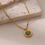 Load image into Gallery viewer, Green Nature Stone Pendant Stainless Steel Necklaces For Women Gold Color Round Stone Necklace Party Wedding Jewelry Gift mujer
