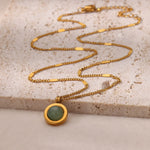 Load image into Gallery viewer, Green Nature Stone Pendant Stainless Steel Necklaces For Women Gold Color Round Stone Necklace Party Wedding Jewelry Gift mujer
