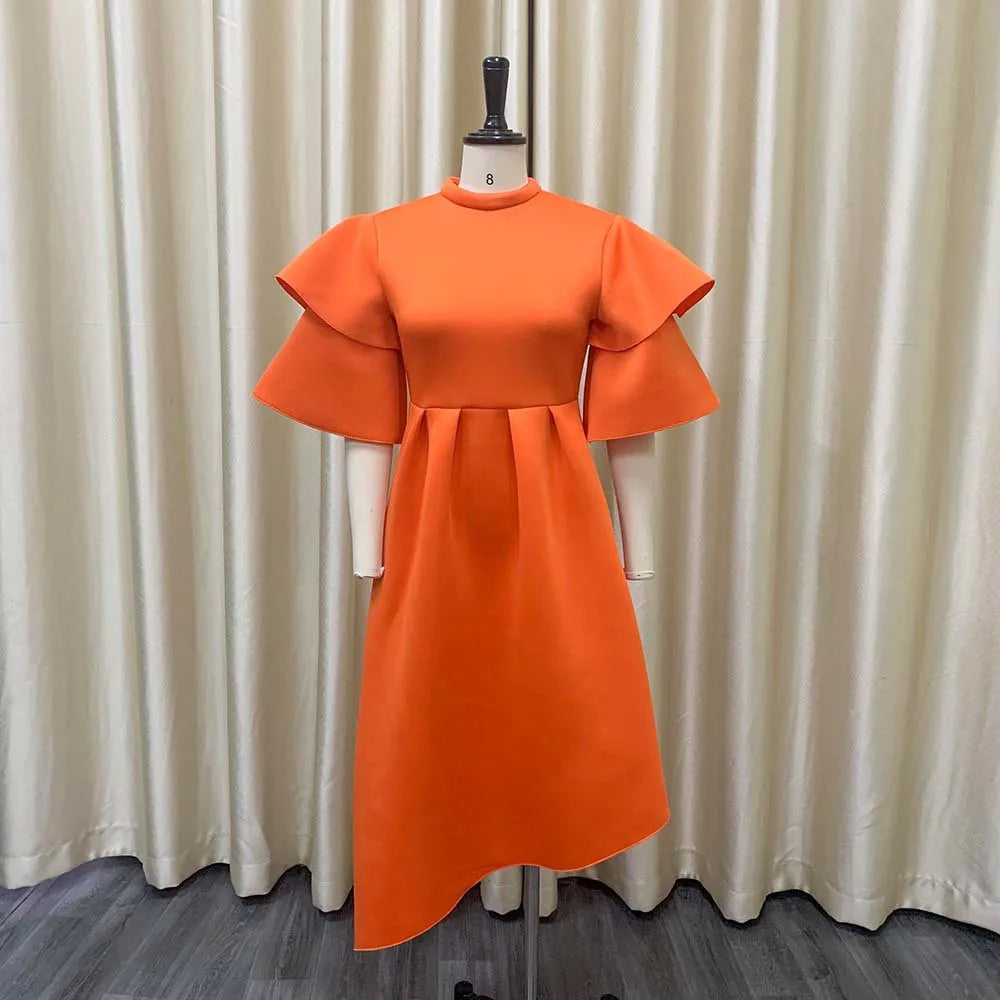 Double Layer Ruffle Sleeve Evening Dresses 2022 Summer Large Swing Party Dress Elegant Casual Dresses
