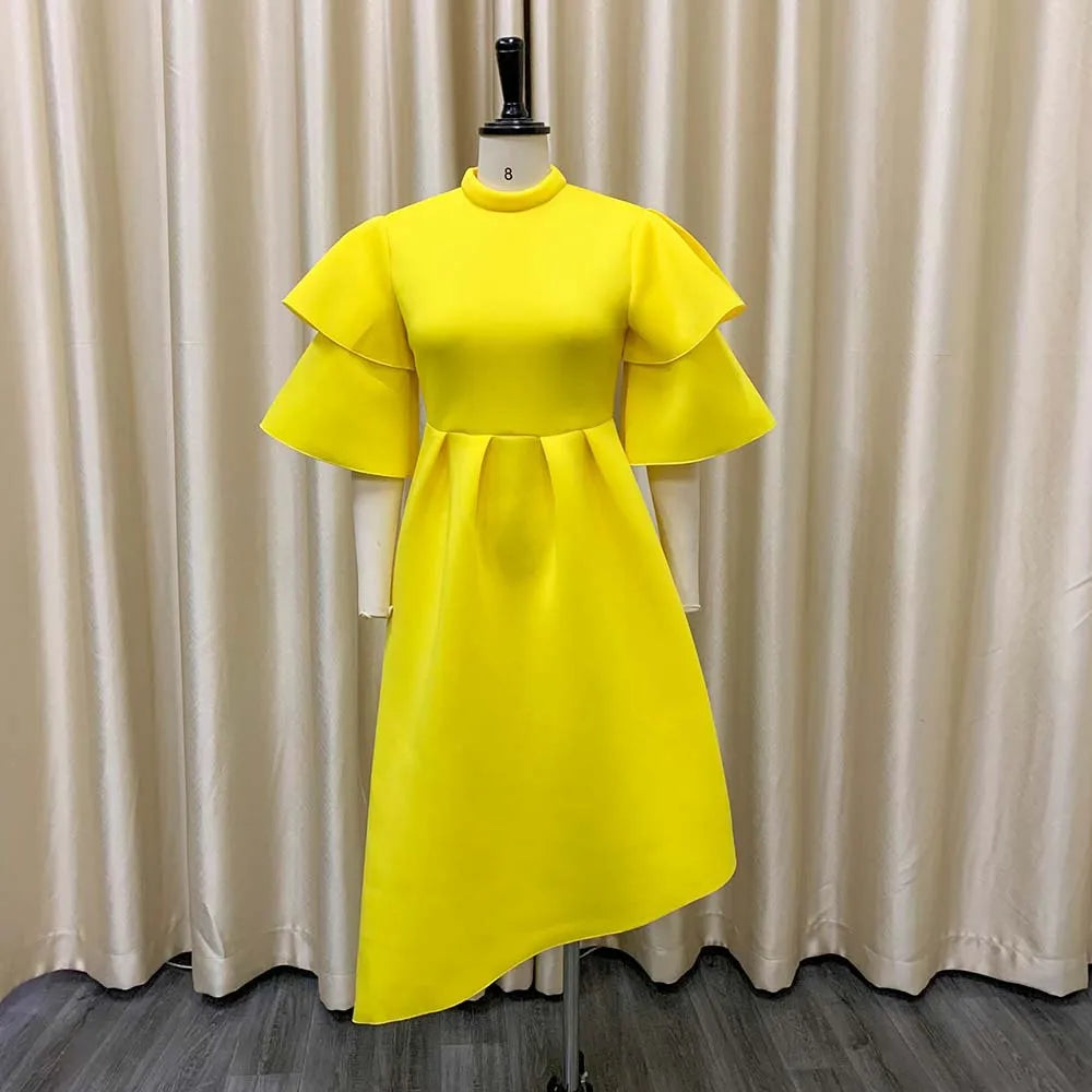 Double Layer Ruffle Sleeve Evening Dresses 2022 Summer Large Swing Party Dress Elegant Casual Dresses