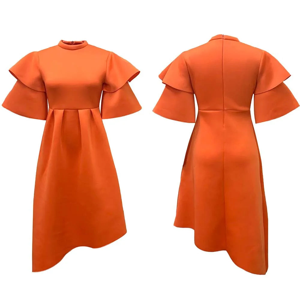 Double Layer Ruffle Sleeve Evening Dresses 2022 Summer Large Swing Party Dress Elegant Casual Dresses
