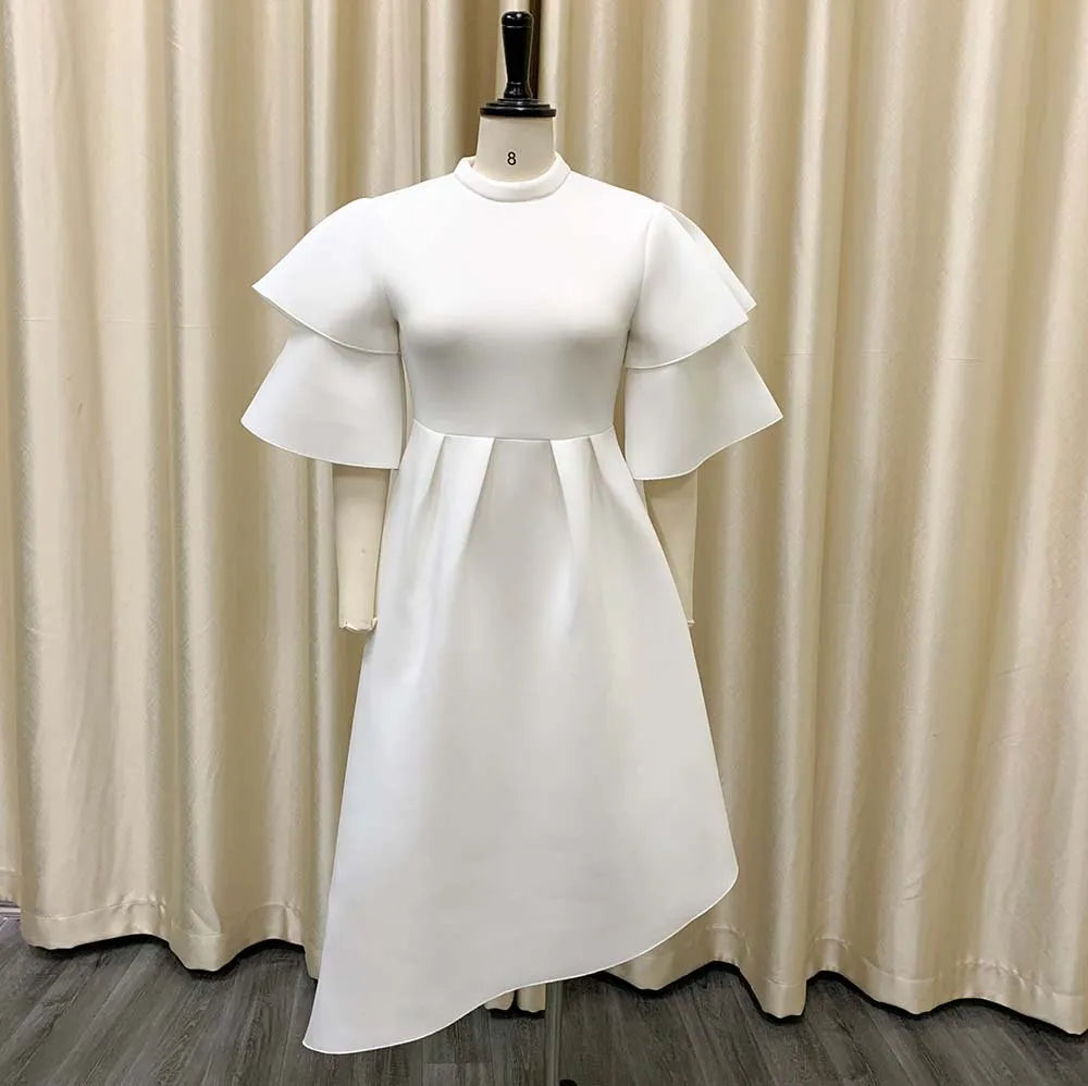 Double Layer Ruffle Sleeve Evening Dresses 2022 Summer Large Swing Party Dress Elegant Casual Dresses