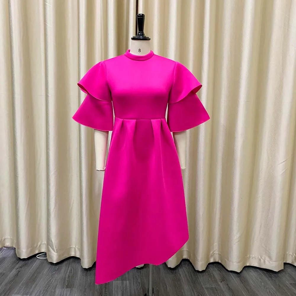 Double Layer Ruffle Sleeve Evening Dresses 2022 Summer Large Swing Party Dress Elegant Casual Dresses