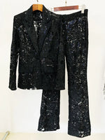 Load image into Gallery viewer, 2024 New Arrivals Spring Women&#39;s Suits High Quality Luxury Lace Hollow Out Casual Pants Suit Set
