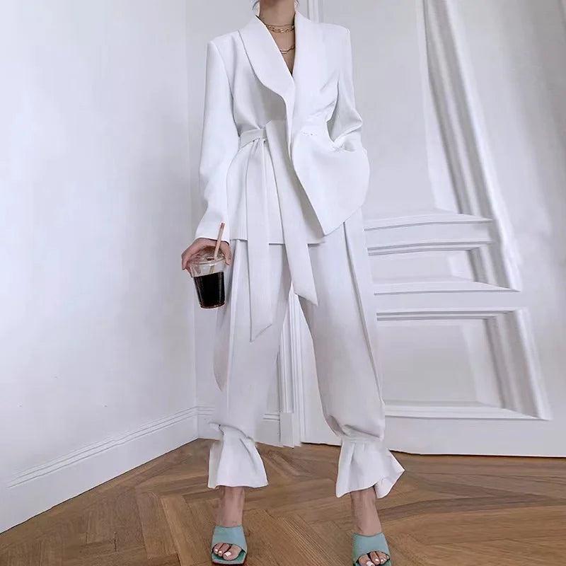 OUDINA Best Sale Fashion Solid Color Casual Two Piece Blazer Suits Blazers Ladies 2 Piece Pant Set Women