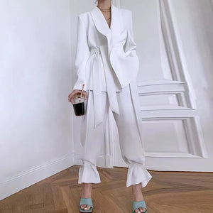 OUDINA Best Sale Fashion Solid Color Casual Two Piece Blazer Suits Blazers Ladies 2 Piece Pant Set Women