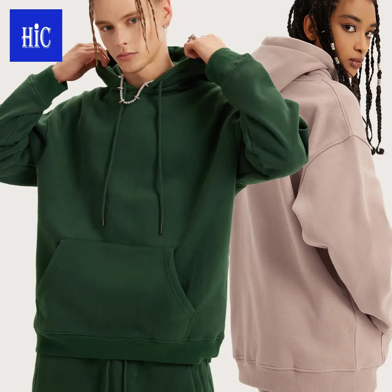 High Quality Unisex 2piece Casual Solid custom logo 345g Plus Size hoodies and sweat pants set cotton stacked for men