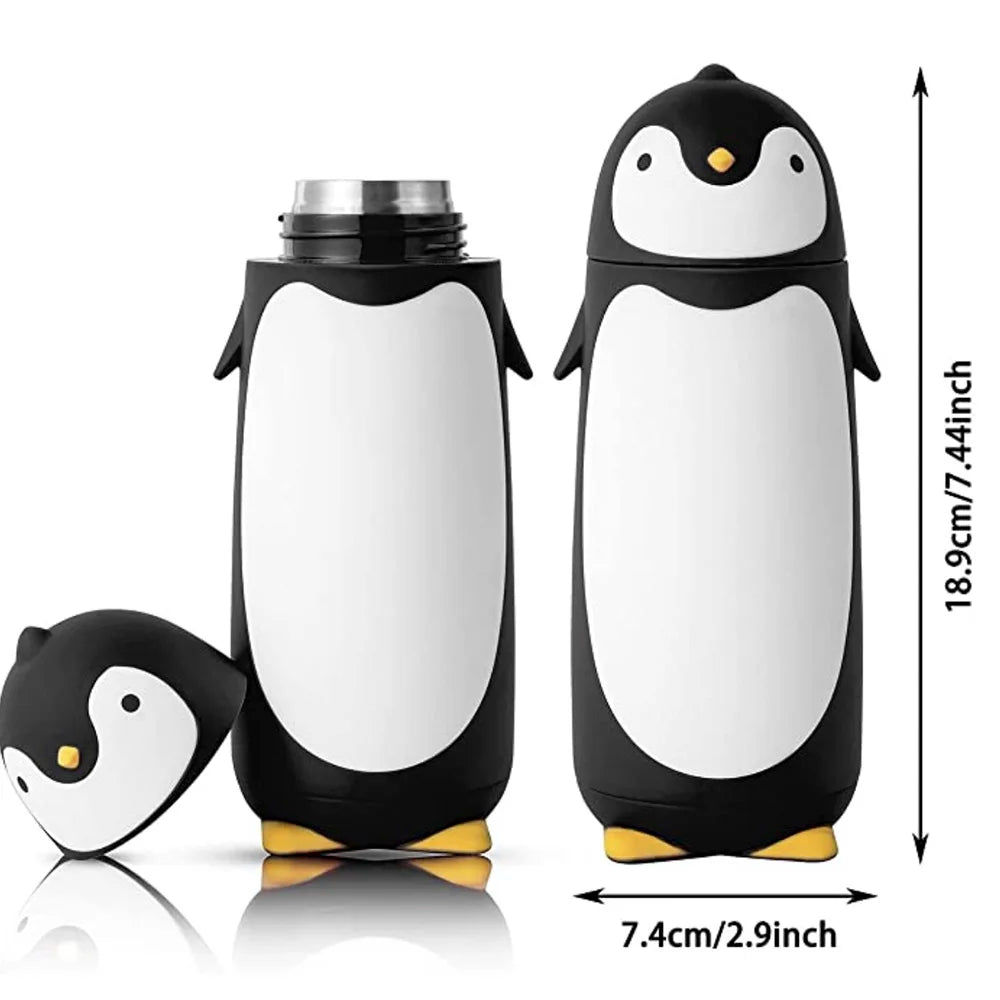 Penguin Stainless Steel Vacuum Thermos Travel Mug Tea Water Bottle Coffee Flask for Kids Children Student 9.5oz Black