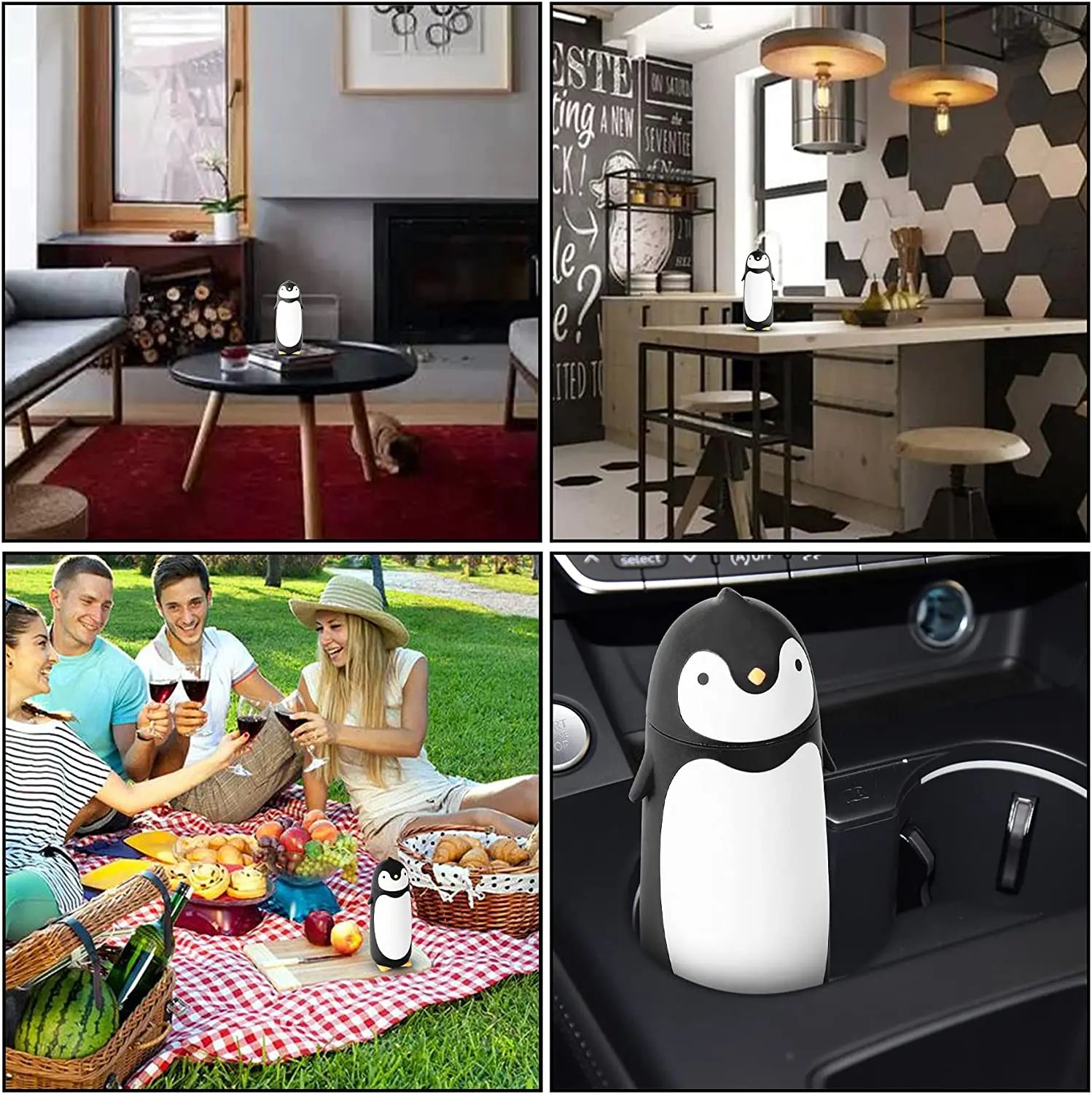 Penguin Stainless Steel Vacuum Thermos Travel Mug Tea Water Bottle Coffee Flask for Kids Children Student 9.5oz Black