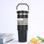 Load image into Gallery viewer, Portable Car Cup Stainless Steel Thermos Cup with Straw &amp; Handle Double Walled Travel Sports Water Bottle Coffee Vacuum Flask
