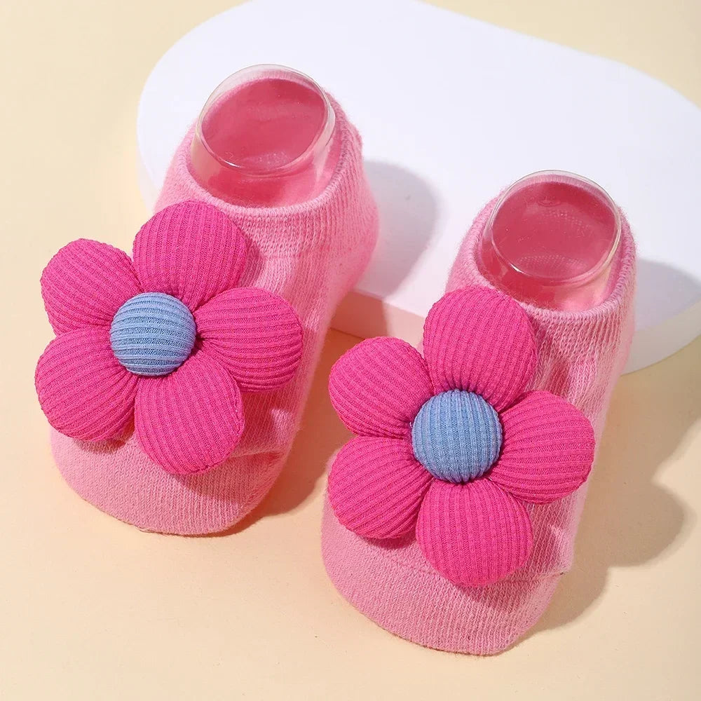 Newborn Accessories Baby Girls Socks Cute Flowers Toddler Princess Anti-skid Leather Soles Infant Floral Gifts Baby Socks Girl