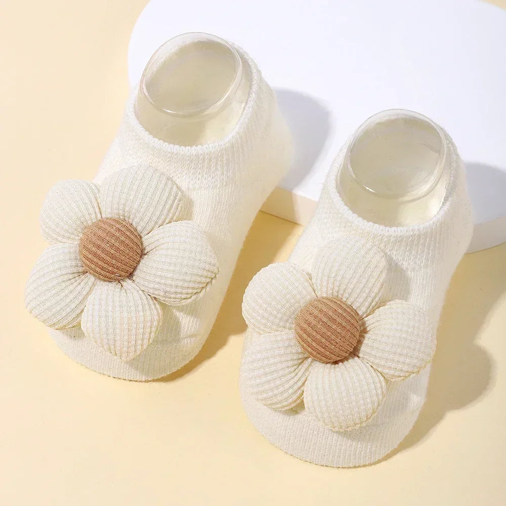Newborn Accessories Baby Girls Socks Cute Flowers Toddler Princess Anti-skid Leather Soles Infant Floral Gifts Baby Socks Girl