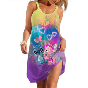 New Summer Girls Disney Stitch Women Fashion Sling Dress Women Sexy Loose Seaside Beach Clothing Cool Sleeveless Dress Quick Dry