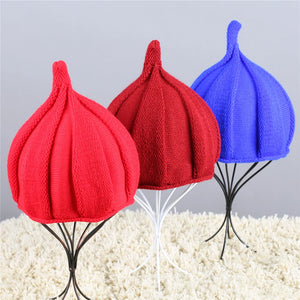 Warm Flower Cap Pointed Adult Knitted Solid Color Twisted Woman Winter Hat