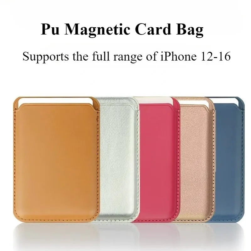 Men Women IPhone 16 15 13 14 12 Magnetic Card Holder Case Card Sleeve IPhone Leather Magnet Back Sticker Case Card Pocket Cover