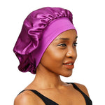 Load image into Gallery viewer, New Women&#39;s Satin Solid Wide-brimmed Sleeping Hat Unisex Head Wrap Elastic Band Cap Hair Care Bonnet Night Hat bonnet de nuit
