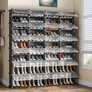 72 Pairs Shoe Organizer Expandable Storage Cabinet Narrow Standing Stackable Space Saver Rack for Entryway, Closet with Hook