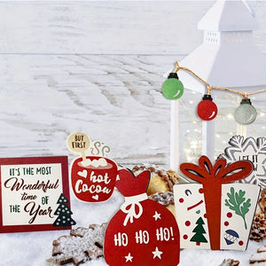Christmas Tiered Tray Set Wooden Decoration Set Farmhouse Christmas Decor Bell Coffee Cup Snowflake Cookie Wooden Signs