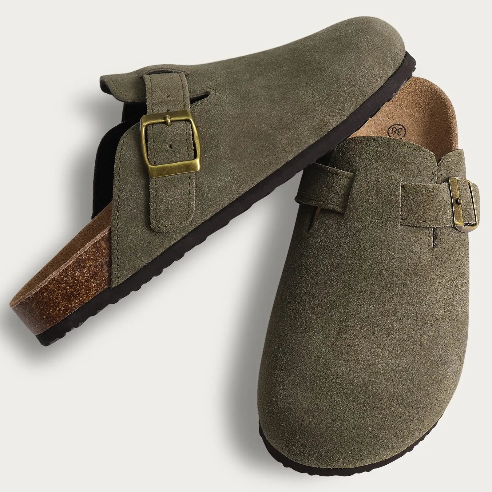 Kiyo tamancos de camurça para mulheres homens mules sandálias de cortiça com suporte de arco moda antiderrapante chinelos de praia ao ar livre sapatos para casa