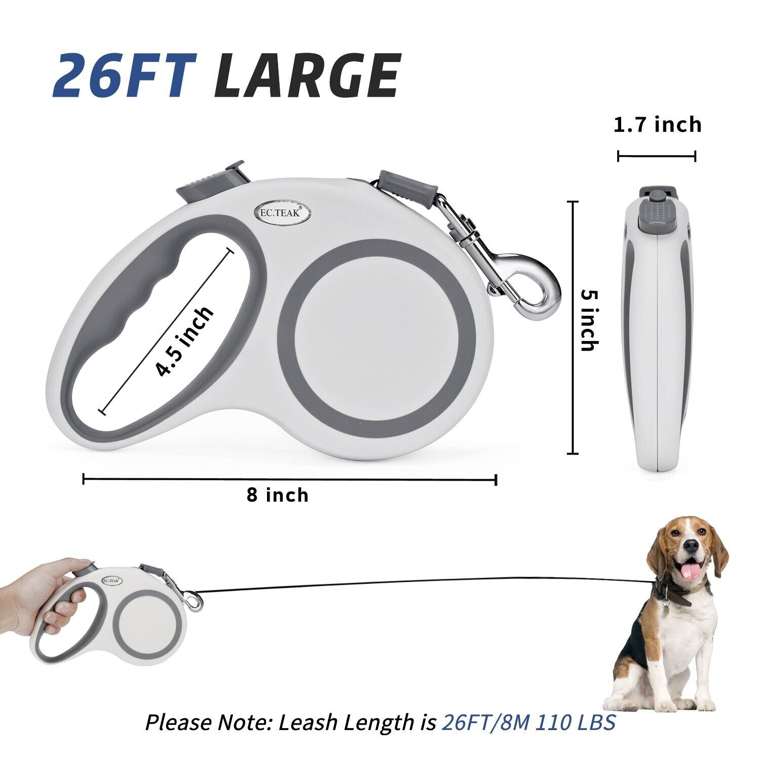 Retractable Dog Leash (26 Feet) + Free Collar