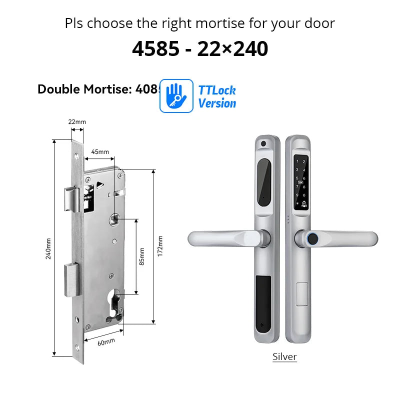 European 92 Mortise Digital Electronic Ttlock Tuya Smart Locks Fingerprint Aluminum Steel Double Side Sliding Glass Door Lock